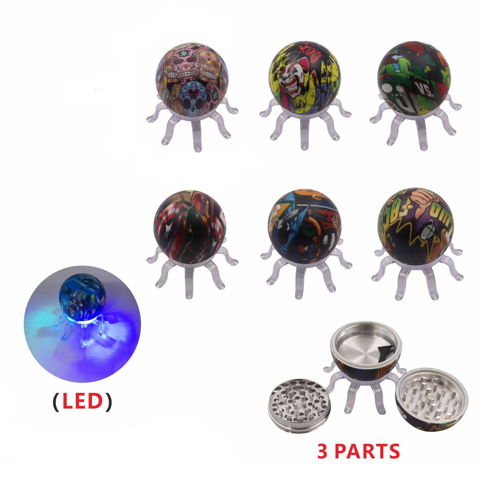 55mm 3-layer octopus shape color printed cartoon squid pattern cigarette grinder cigarette grinder box octopus cigarette crusher