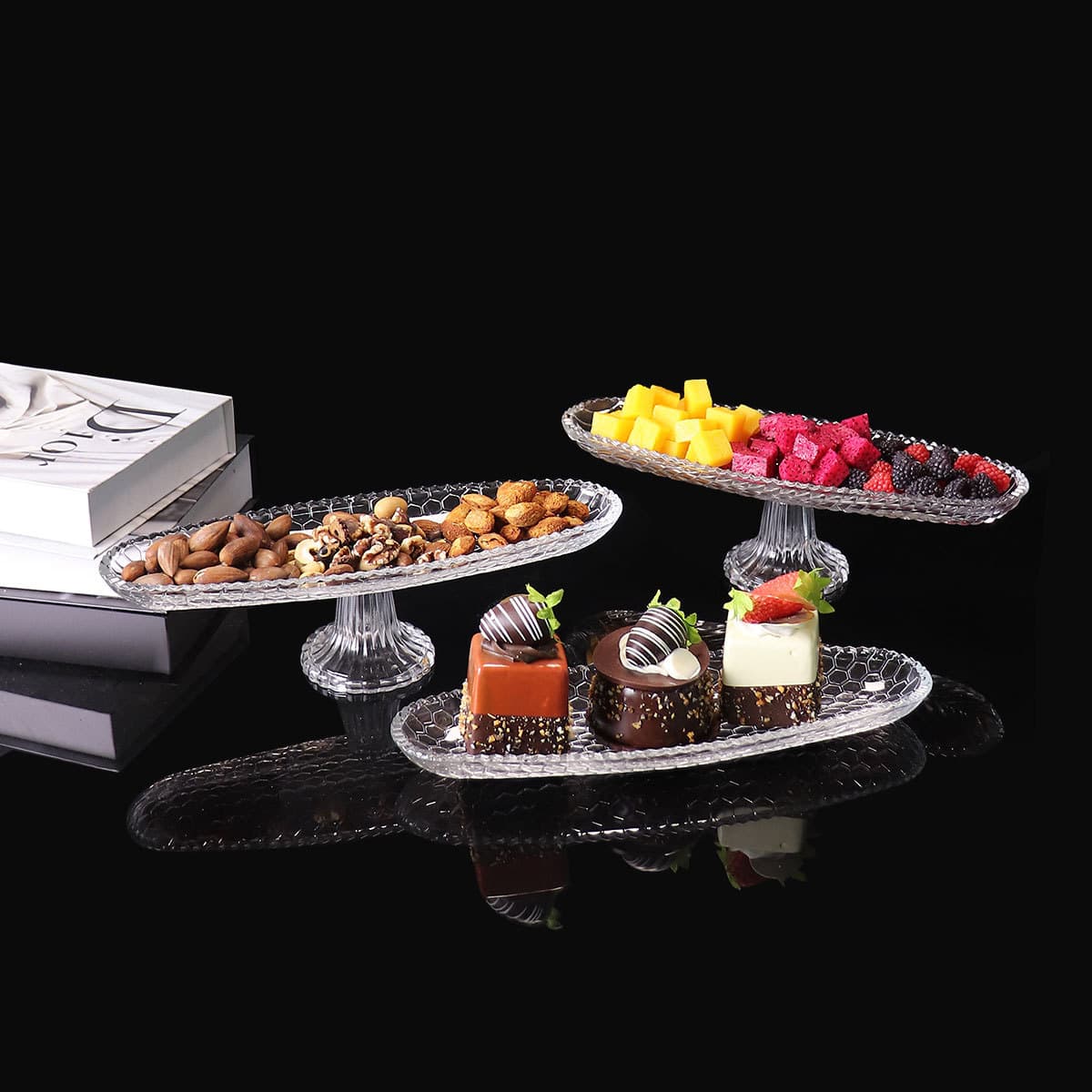 Premium Light Luxury Glass Fruit Tray with Base, Transparent Serving Plate for Living Room Coffee Table, Home Dried Fruit and Candy Dish