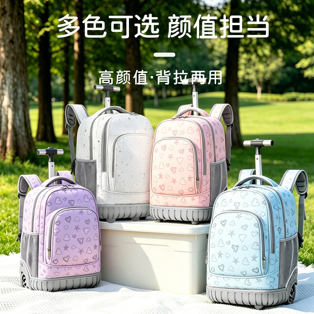 Foreign trade back-pull dual-purpose elementary school students, junior high school students' trolley schoolbags, men's and women's short-distance travel bags, large-capacity backpacks
