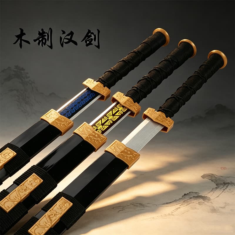 Ancient Costume Film Prop Antique Wooden Han Sword Hanfu Photo Prop Long Sword Martial Arts Practice Wooden Sword Unsharpened