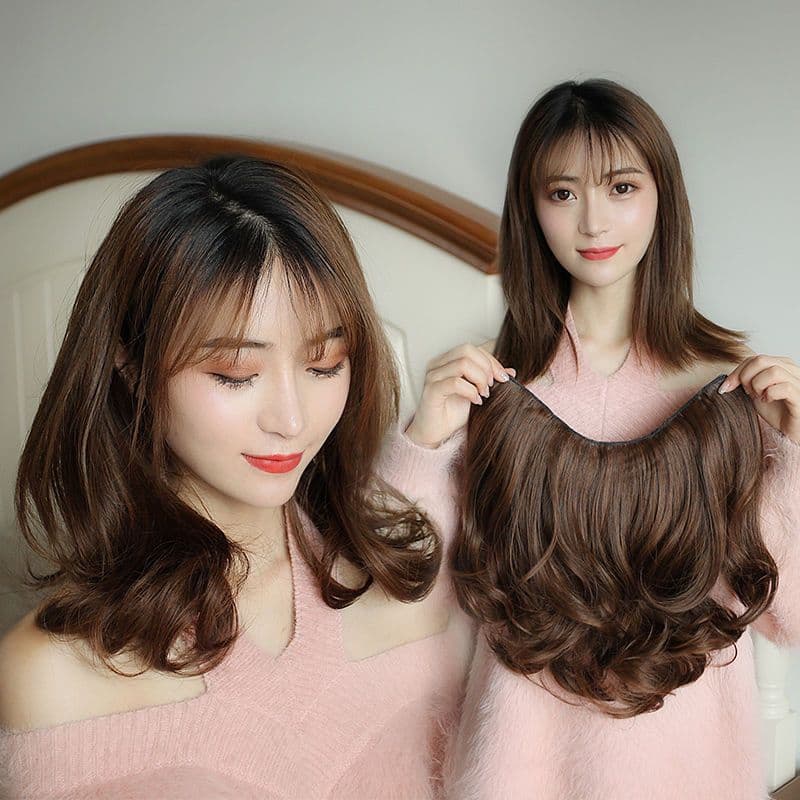 One-Piece Fluffy Short Hairpiece, Women's V-Wave Clip-In Extensions Seamless Invisible Hair