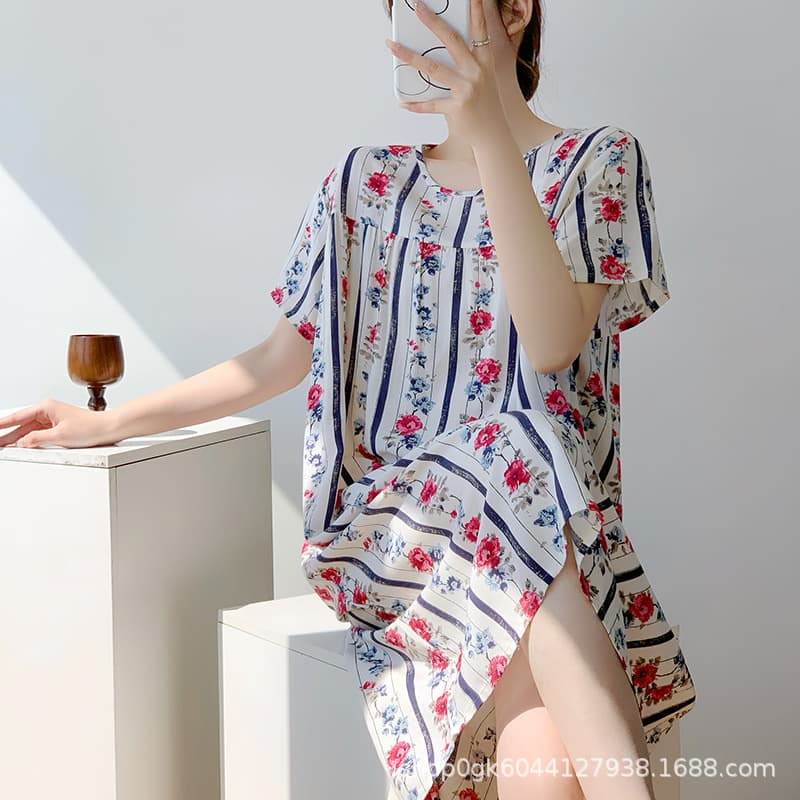 New Cotton-Silk Summer Short-Sleeve Cartoon Nightgown Women Dress European Style Spring Autumn Loose Fit Cotton-Silk Pajamas