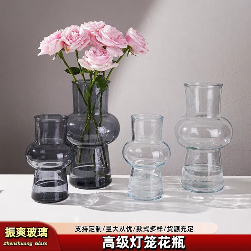 Transparent Lantern Vase Living Room Coffee Table Hydroponic Flower Arrangement Vintage Minimalist Premium Glass Vase Decoration Creative