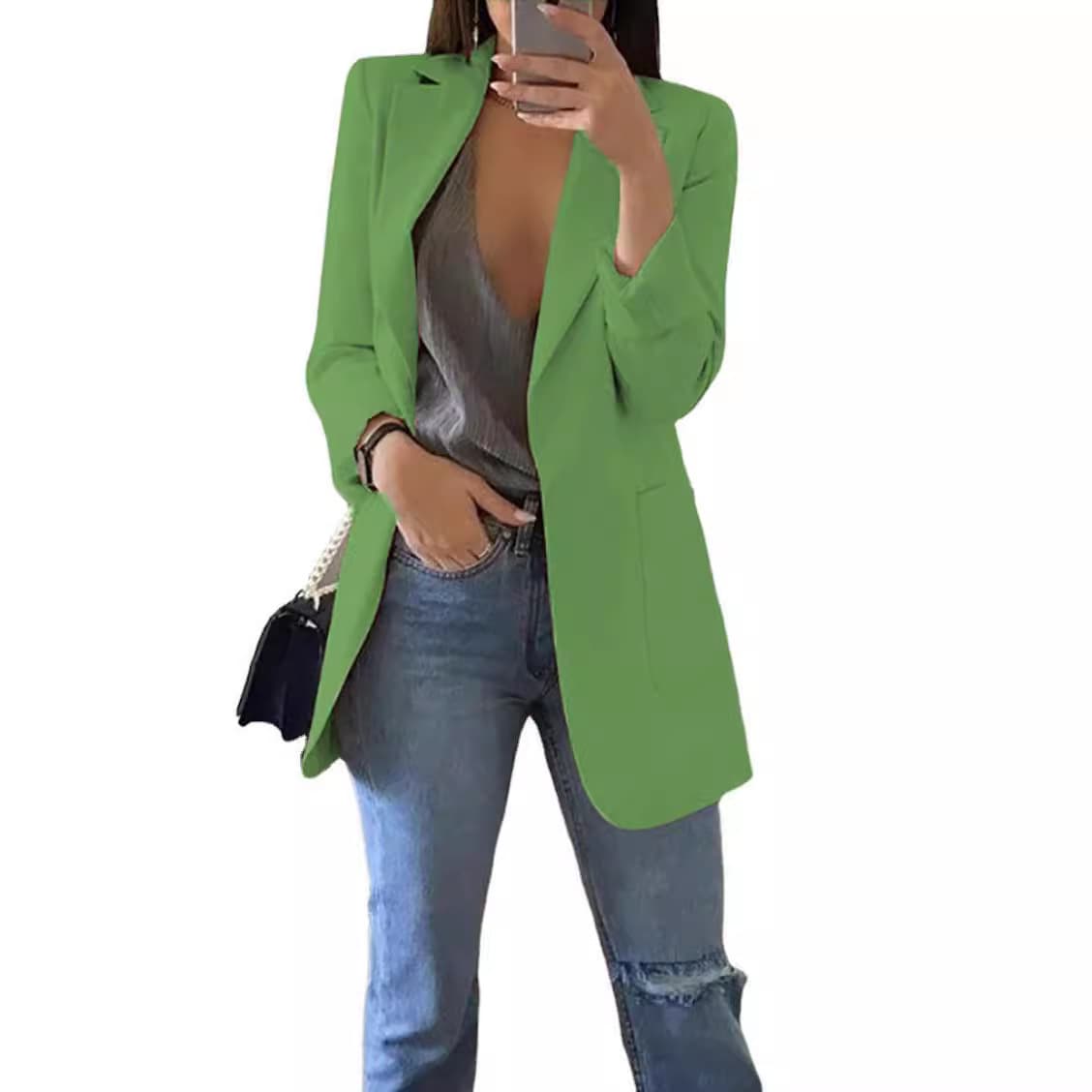 2025 Amazon New European and American Fashion Casual Blazer Notched Lapel Slim Fit Cardigan Style Jacket for Women Spring Autumn