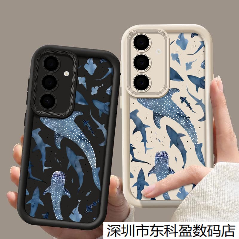 Suitable for Samsung S25ULTRA silicone mobile phone case S24 full screen shark group A56 sky eye ladder all-inclusive solid color case