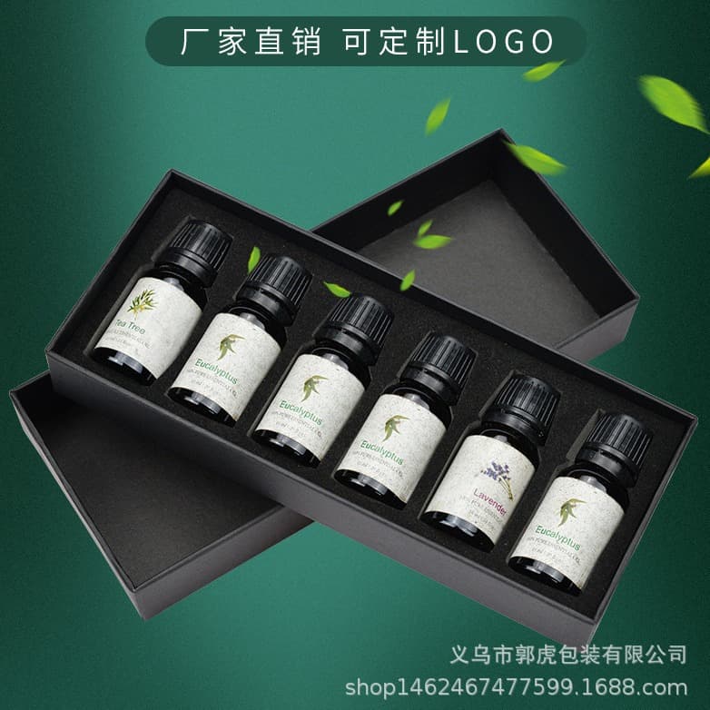 Ready-to-ship 10ML aromatherapy essential oil packaging box, black 36-12 piece set with heaven-and-earth lid, drawer flip-top essential oil box customization.