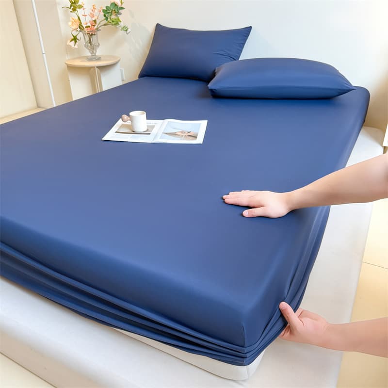 Deep sleep fitted sheet 135x200cm cool ice leather bed cover 1.35x2m solid color light blue mattress protector