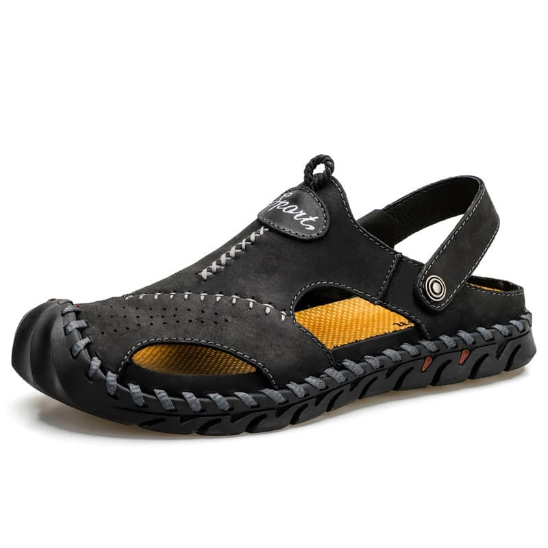 Cross-border Large Size Men's Sandals Beach Sandals Two-way Men's Breathable Casual Hollow Leather Sandals Split Cowhide Men's Shoes