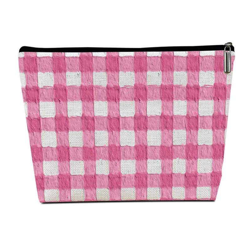 Pink Plaid Cosmetic Bag Travel Organizer Makeup Pouch Christmas Birthday Friendship Gift