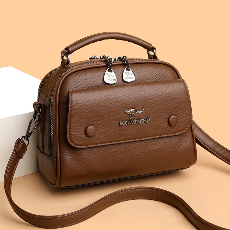 2025 New Soft Leather Shoulder Bag for Women, Simple, Versatile, Fashionable, Cross-Border Light Luxury, Multi-Layered Women's Portable Mother Bag