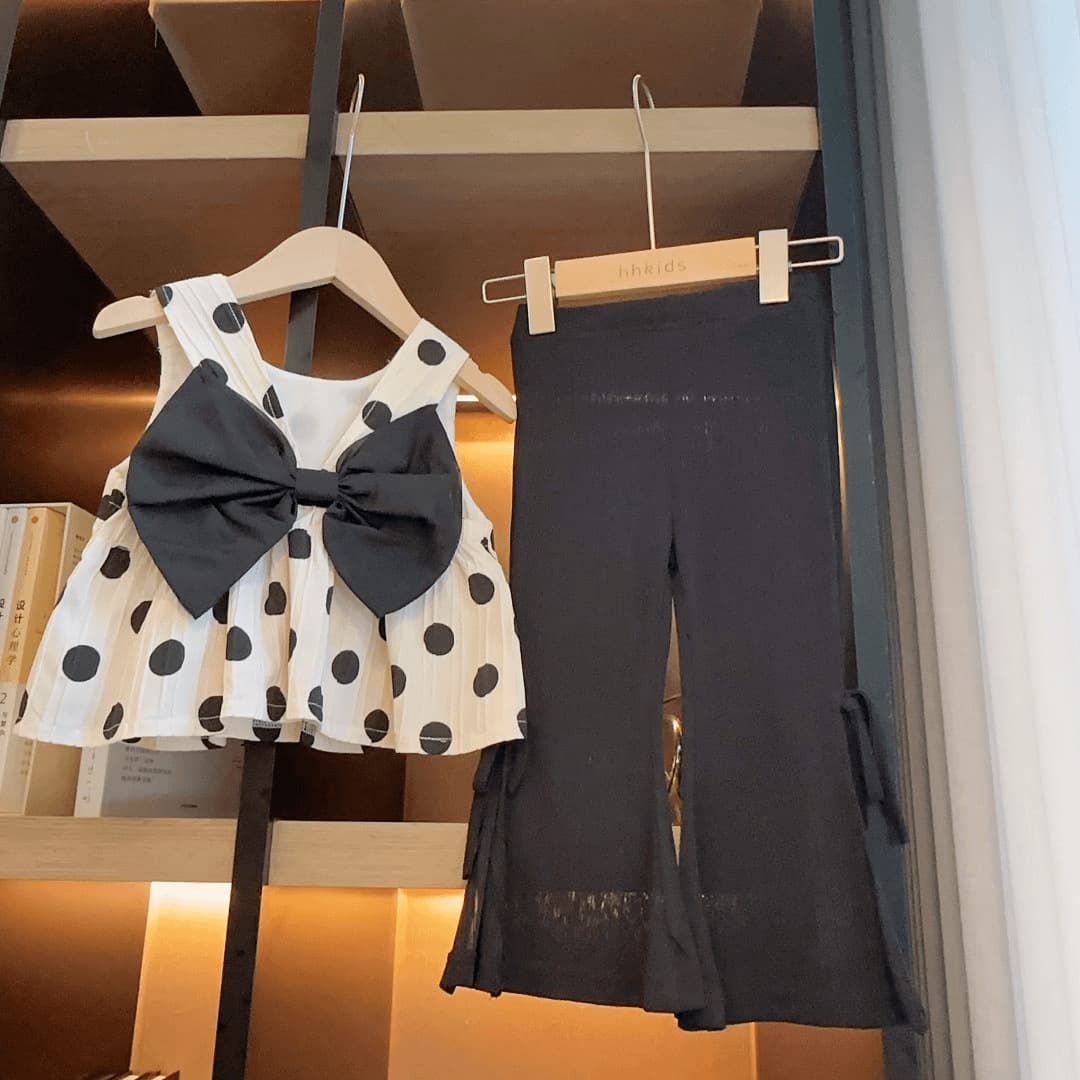 2025 Girls' Suspender Set Summer Clothes Korean Style Kids' Outfit Bow Two-Piece Set Stylish Baby Summer Wear Lightweight