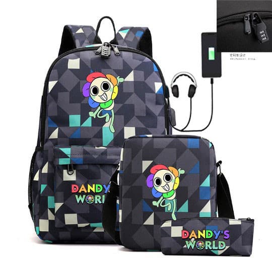 Cross-border bestseller Dandy's World game merchandise, trendy backpack for primary and secondary school students, children's backpack three-piece set