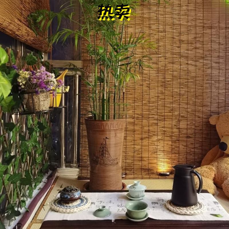 Reed Curtain Bamboo Blind Window Roller Shade Door Curtain Partition Screen Balcony Decoration Sun Shade Vintage Zen Japanese Style Straw Curtain