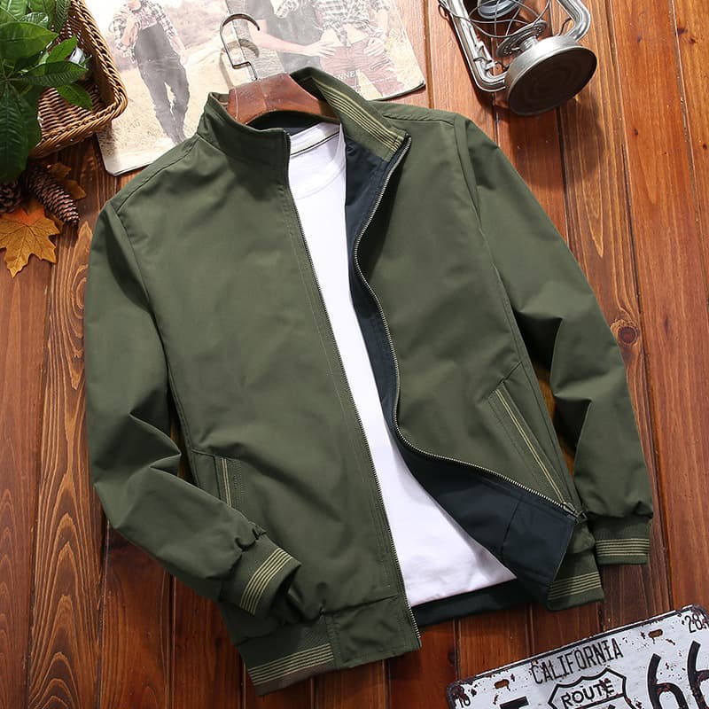 Cross-Border Men's Jacket Spring Autumn New Men's Stand Collar Casual Men's Wear Middle-Aged and Elderly Reversible Jacket Men's Outerwear