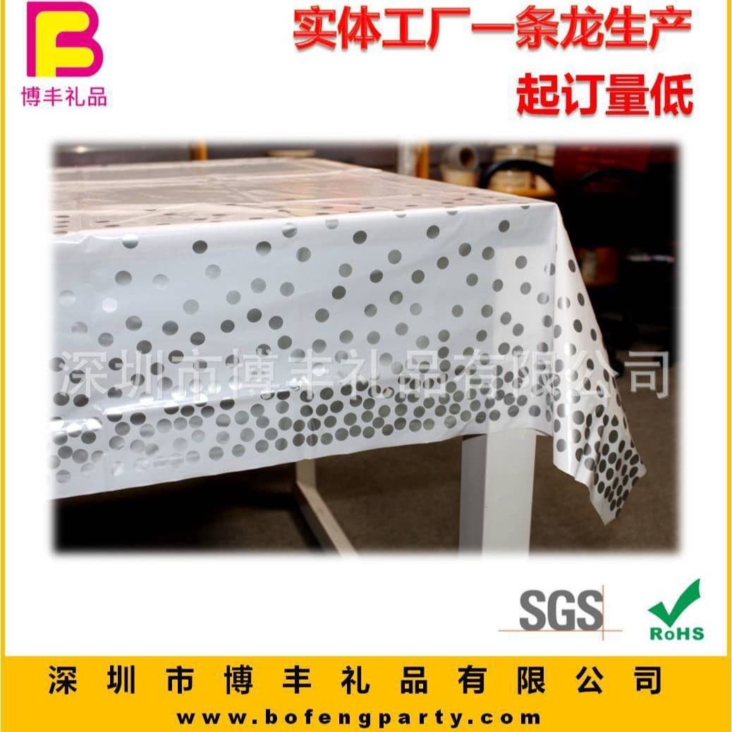 PE Disposable Plastic Tablecloth for Parties, Custom Processing, Silver Polka Dot Design with 15 Years Production Experience