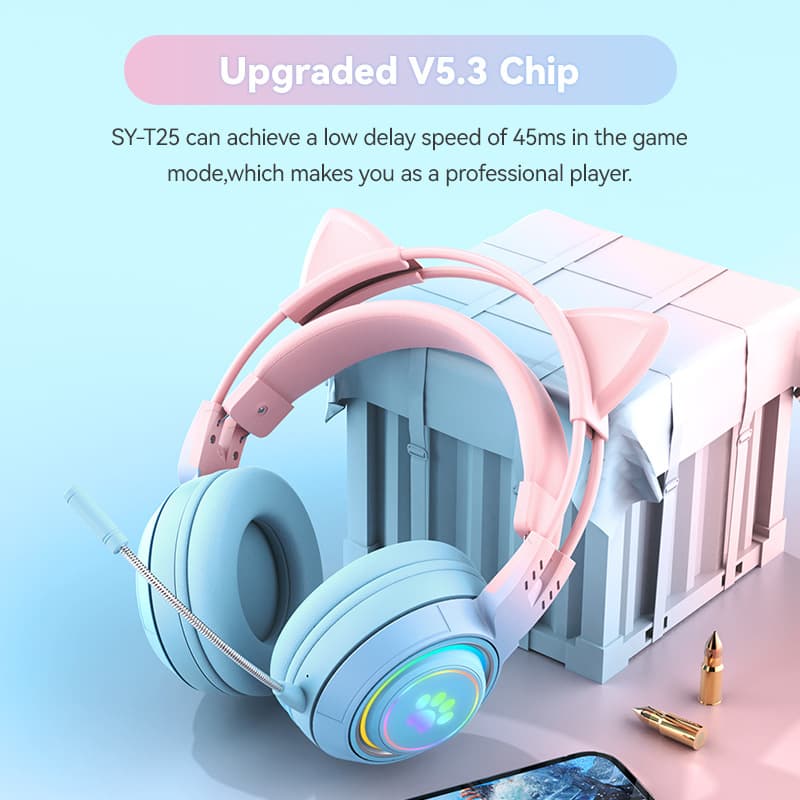 Live Streaming Gaming Bluetooth Headset, Girl E-Sports Mobile Gaming Headphones, Over-Ear, Huaqiangbei Trendy Wireless Headset with Mic