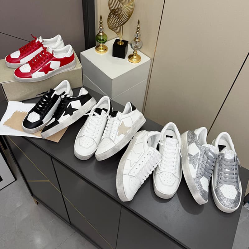 Ggdb Retro Thick-Soled Lace-Up Sneakers for Women, Color-Blocked Lace-Up Distressed Shoes, Genuine Leather Sequin Sports Casual Men's Shoes Trendy