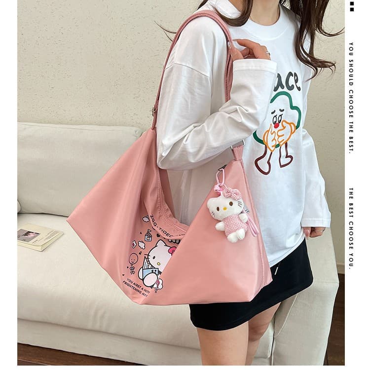 Hello Kitty Canvas Bag Women Large Capacity Student KT Cat Shopping Bag Pink Soft Cute Bow Cat
