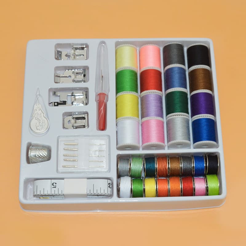 Home Multifunctional Sewing Machine Set with 16 Colors of Bottom and Bobbin Threads, DIY Needle and Thread Kit, Scissors, Presser Foot, and Accessories