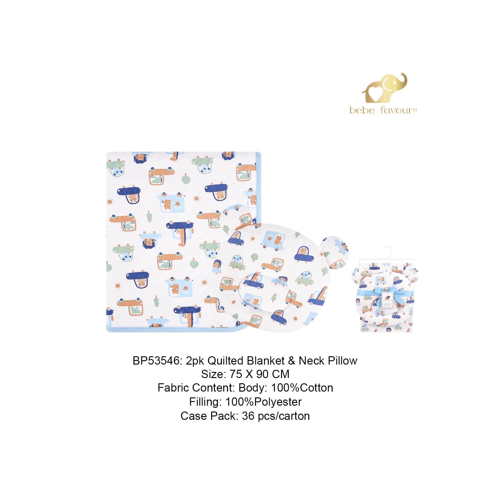 BEBE FAVOUR genuine quilted quilt + animal shaped U-shaped pillow 2-piece set