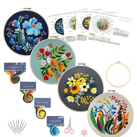 Floral Embroidery Wall Art, Handmade Embroidery DIY Kit Lu Embroidery Cross-border Amazon English Needlework Set