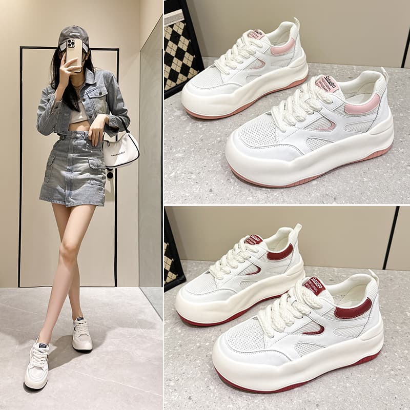 2024 Spring New White Sneakers for Women Students, Trendy Casual Women's Shoes, Versatile Thick-Soled Height-Increasing Dad Shoes