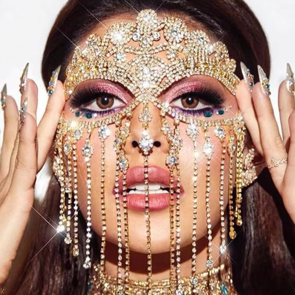 European and American sexy niche design veil dance rhinestone-studded tassel curtain mask stage accessories party