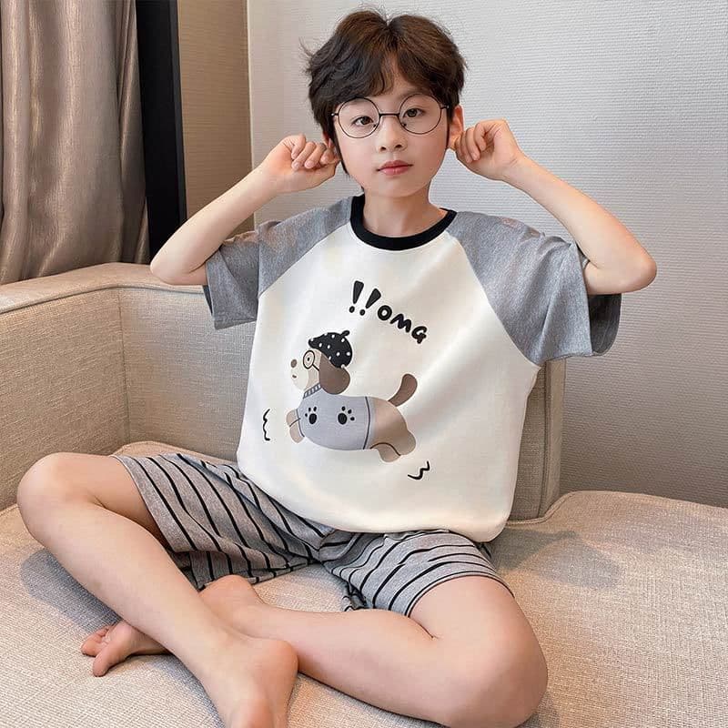 2026 New Children's Pajamas Boys Summer Cartoon Short Sleeve Shorts Medium and Large Kids Home Wear Thin Cartoon Set