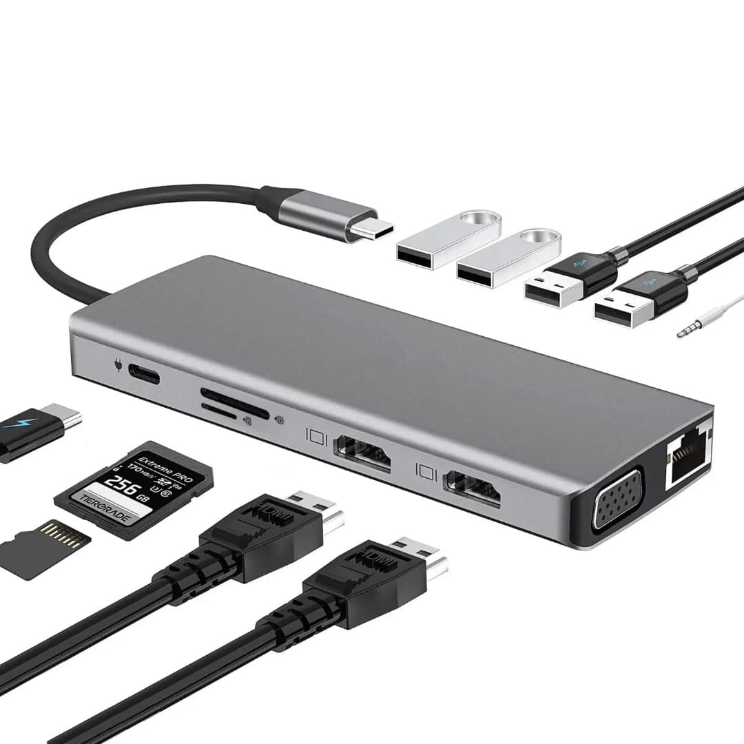Type-C Hub Dual HDMI Extended Display VGA Same Screen 12-in-1 Laptop Phone Gigabit Docking Station