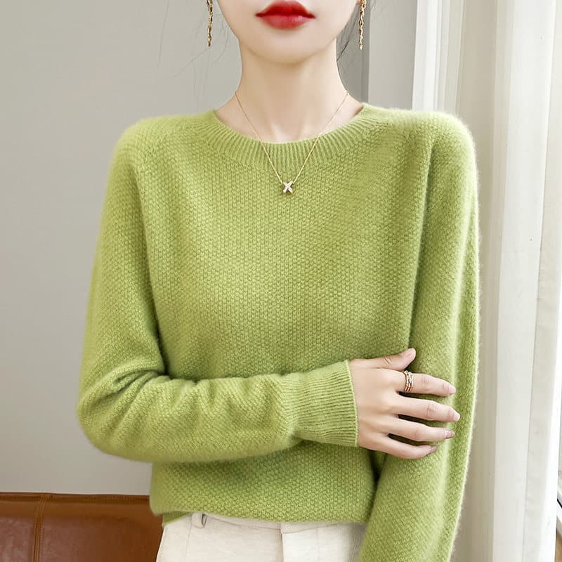 Spring first-line ready-to-wear thickened warm round neck sweater for women with loose inner style and versatile long-sleeved sweater top