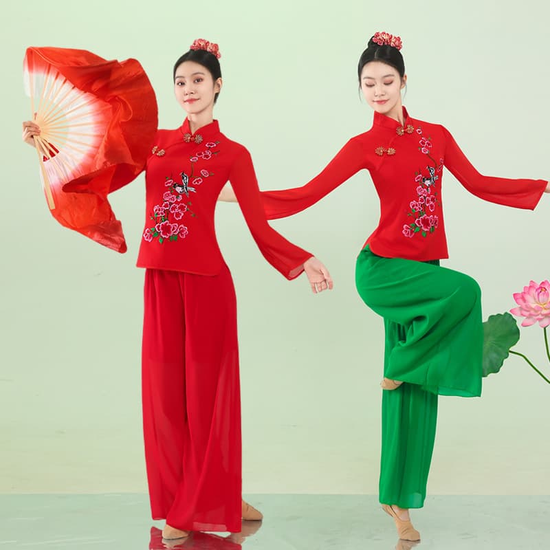 Yangge Dance Costume Women's Set for Middle-aged and Elderly, Fan Dance Performance Outfit, Waist Drum Team Square Dance Clothing, Flowing Dance Dress