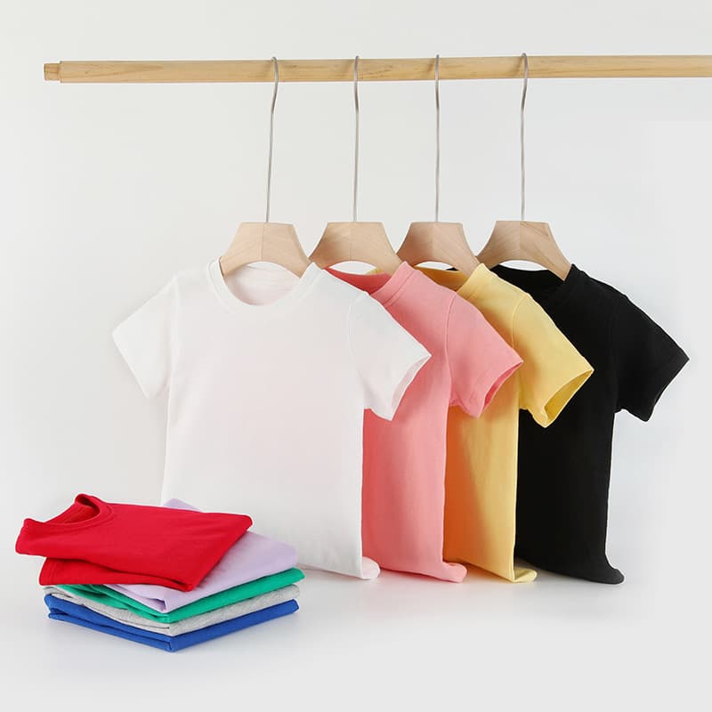 Summer Kids Short Sleeve T-Shirt Boys and Girls Round Neck Top Candy Blank Solid Color T-Shirt Class Uniform