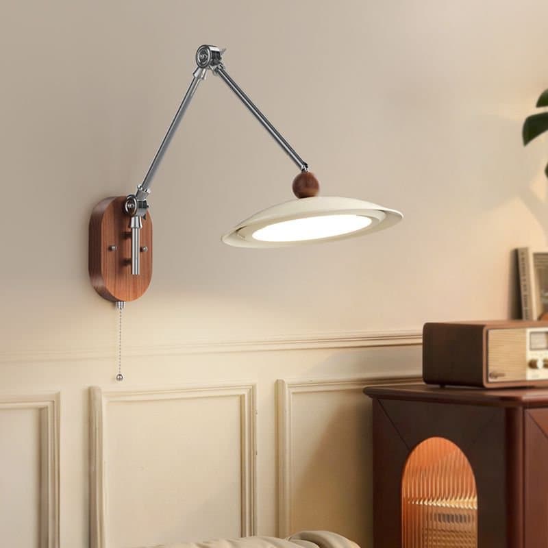 Bedroom bedside wall lamp, French vintage style swing arm lamp, creative retractable study reading light, cream style living room wall lamp