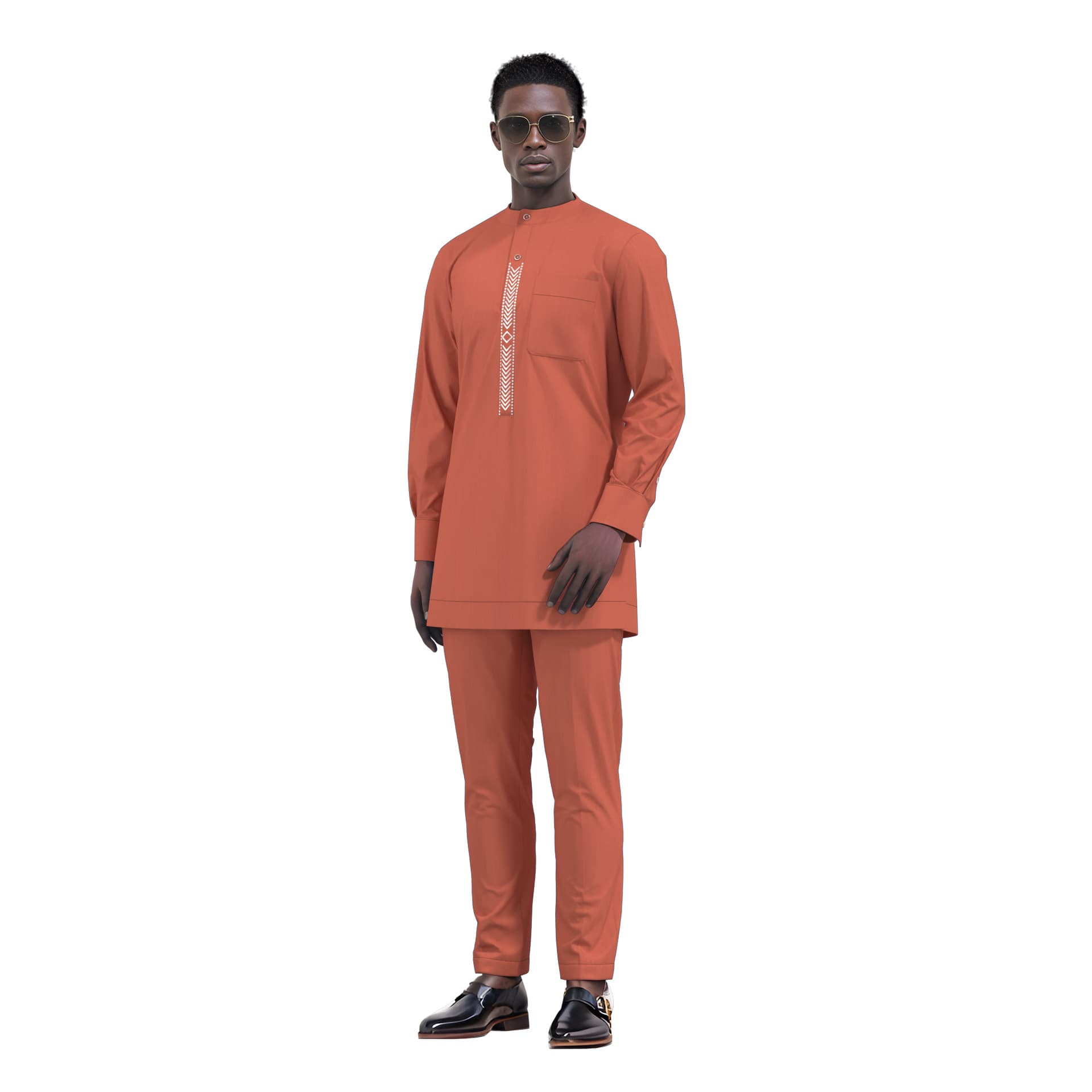 Independent site bestseller print ethnic style men's casual set long-sleeve solid color patchwork pants suit one-piece dropshipping