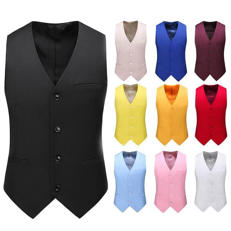 Foreign Trade Cross-Border Men's Vest Suit Waistcoat Solid Color Casual Business Suit Inner Layer Cardigan European Size Men's Clothing Wholesale