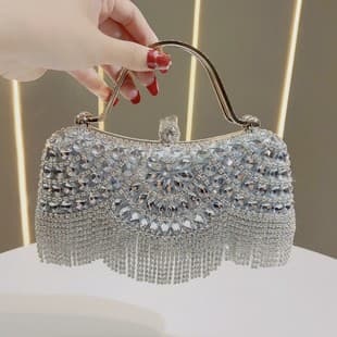 New Cross-border Rhinestone Clutch Bag with Tassel Birthday Wedding Banquet Shoulder Crossbody Evening Bag