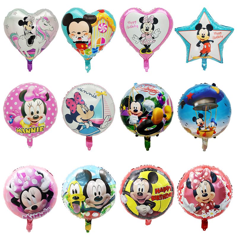 18-inch Cartoon Mickey and Minnie Mouse Shaped Balloons, Children's Birthday Mickey Mouse Decoration Cartoon Aluminum Foil Birthday Balloons