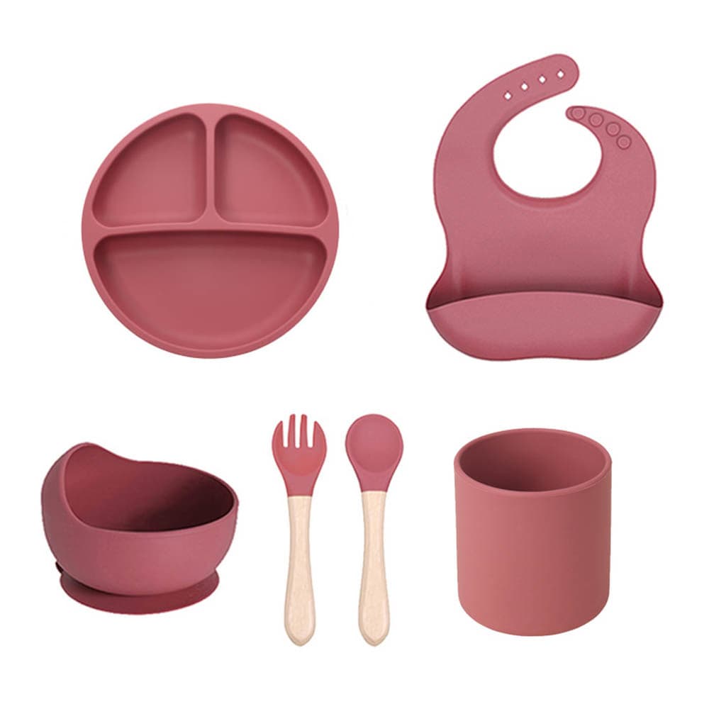 Cross-border Children Silicone Dinner Plate Set Baby Food Divided Plate Heart-shaped Plate Maternal and Infant Feeding Tableware Set