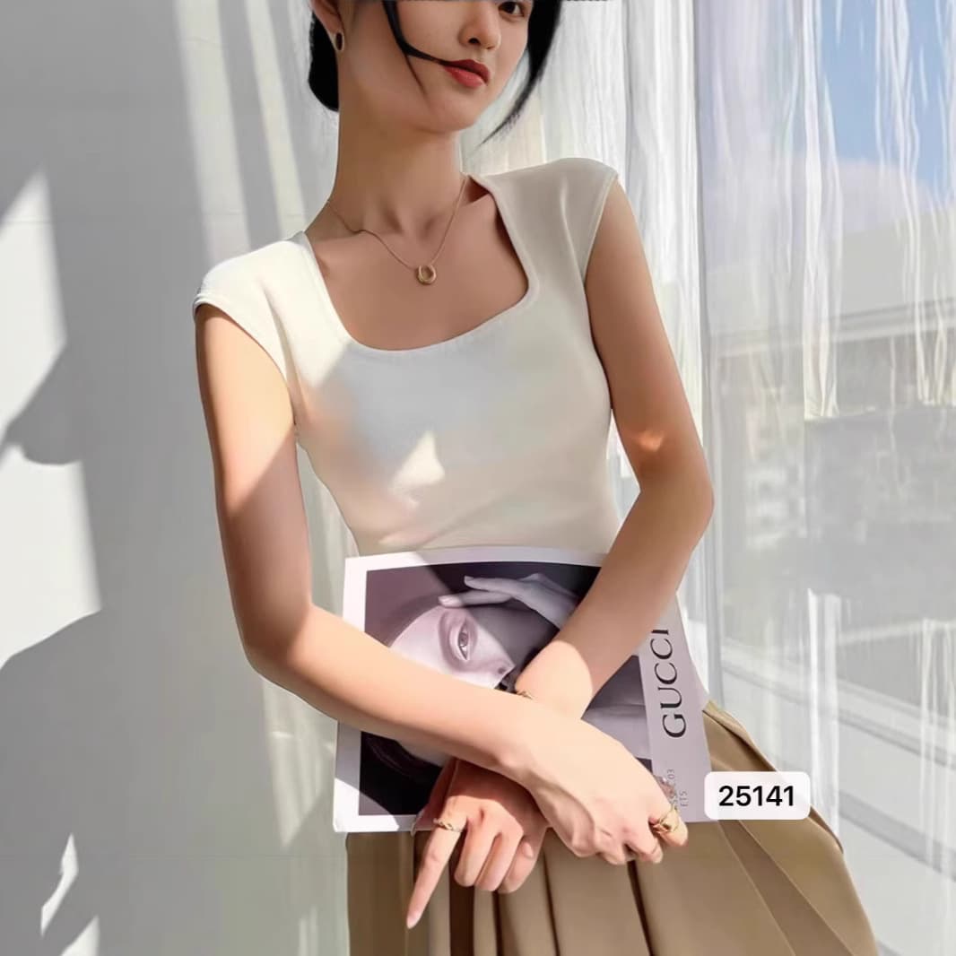 Korean Retro Square Neck Flutter Sleeve Top Women's Summer Design Back Tie Bow Knit Sweater