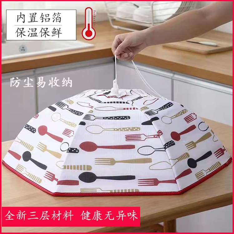 Classic Fork and Knife Insulated Food Cover, Foldable Winter Dish Cover, Hot-Selling Round Meal Warmer