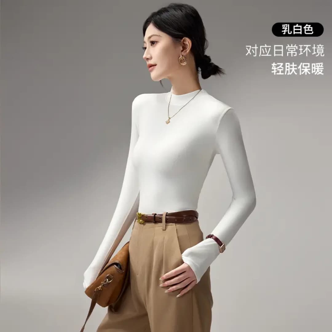 Women's Mock Neck Base Layer Top for Fall Winter, Fleece-Lined Brushed Soft Basic Turtleneck Innerwear