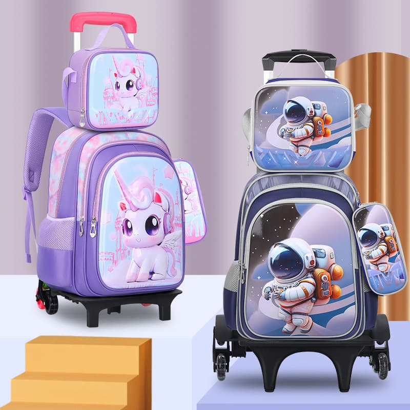 Factory Stock New Export Three-Piece Set Backpack for Boys and Girls Elementary School Students Children's Trolley School Bag Large Capacity
