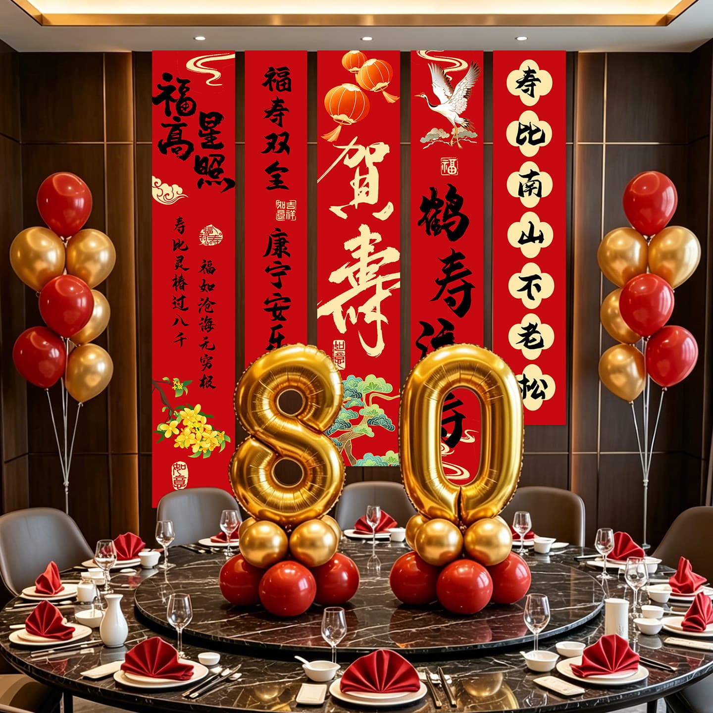 80th Birthday Balloon Decoration for Elderly Parents' Birthday Banquet Scene Decoration Atmosphere Hanging Cloth Background Wall