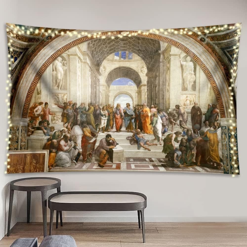 Cross-border exclusive supply of a famous painting from the School of Athens, printed wall background cloth, tapestry, aesthetic home decoration