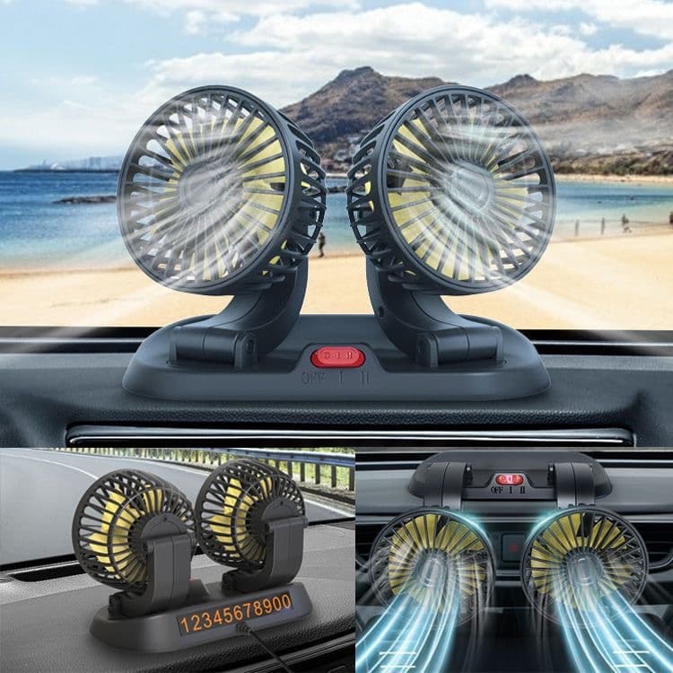 Car fan 12V24v large truck double-head cooling powerful high wind USB small car electric fan universal