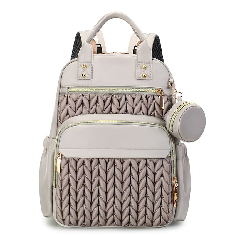 Multi-functional Large Capacity Quilted Diamond Pattern Mom Backpack with Independent Insulated Bottle Pocket for Commuting