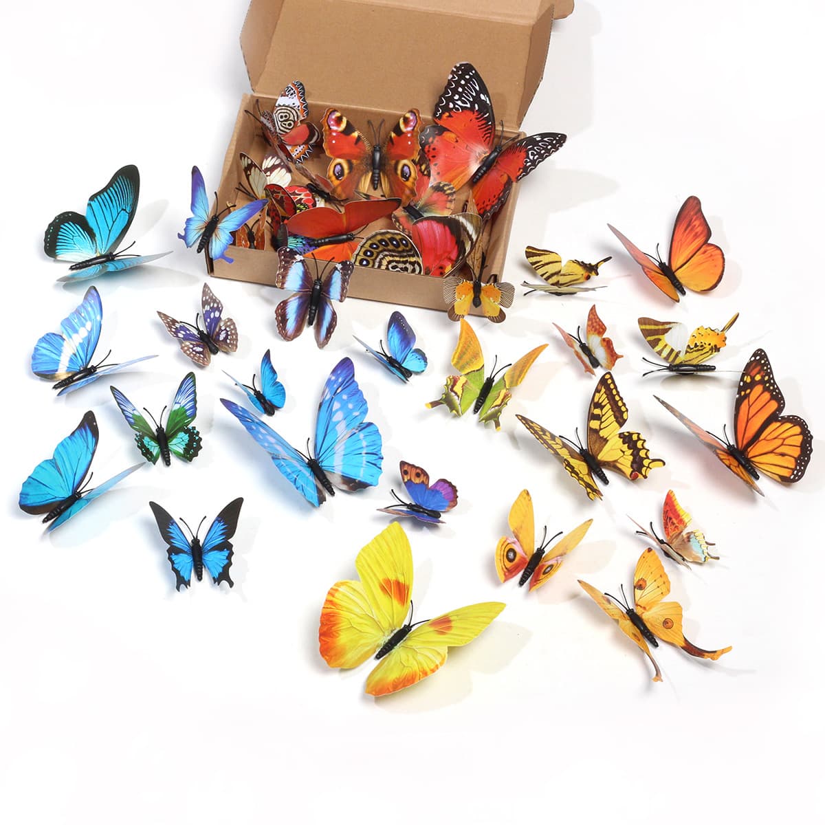 Single-layer three-dimensional butterfly, plastic PVC simulated butterfly, 12-piece set of retro home creative butterfly wall stickers