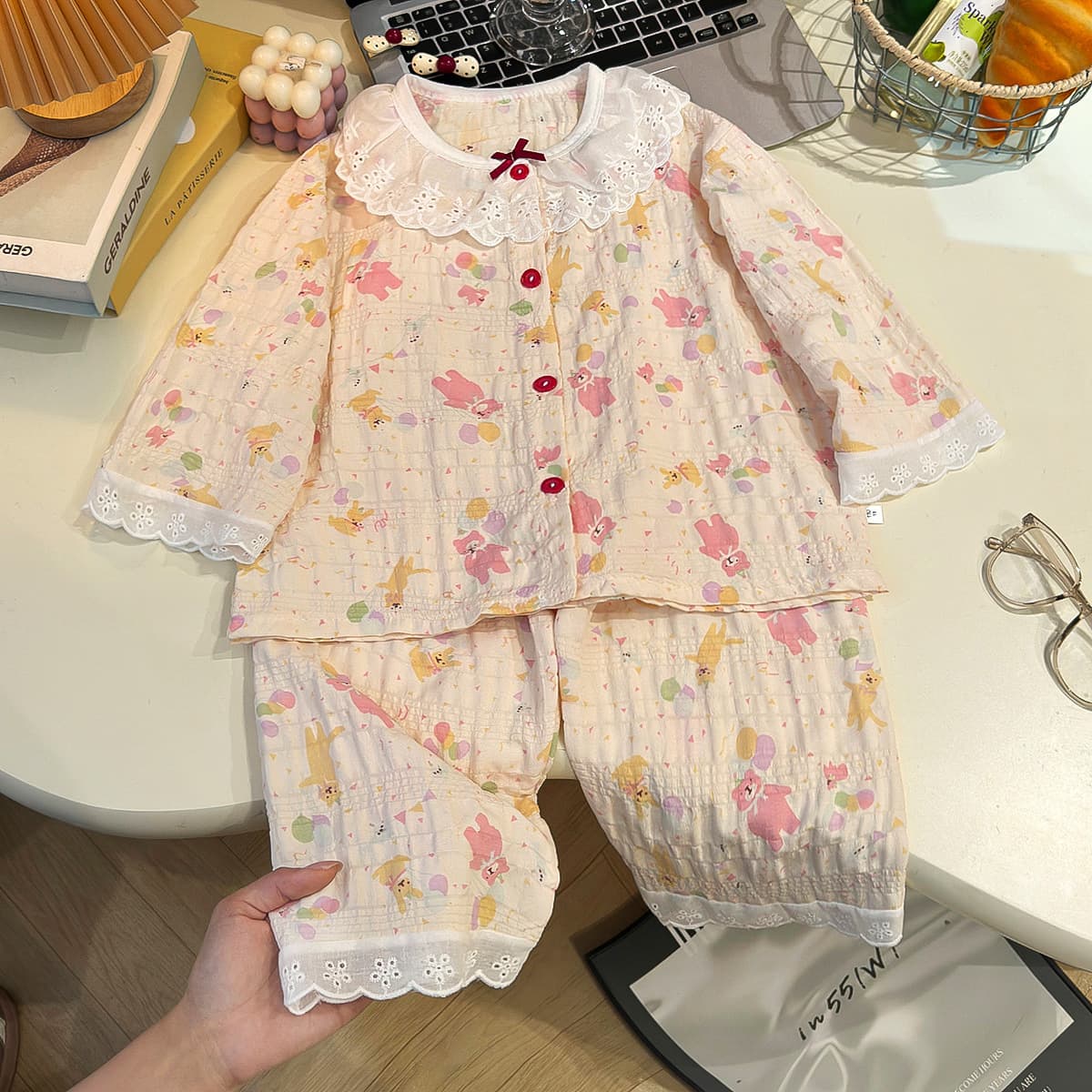 2026 Summer Children's Loungewear, Girls' Cloud Cotton Thin Loose Pajamas, Cute Cartoon Girls' Home Set