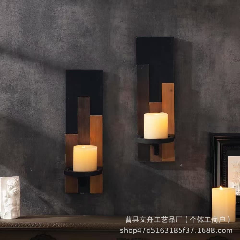 Wooden Wall-Mounted Wax Stand Holiday Atmosphere Decoration Home Wall Aromatherapy Stand Solid Wood Retro Nostalgic Candle Holder