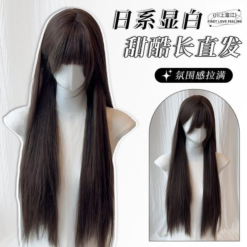 [Confession Balloon] Black Long Straight Wig for Women 80cm Extended Length Lolita Black Straight Hair Full Wig Cap